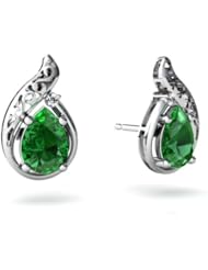 Created Emerald 14kt White Gold Filligree Earrings