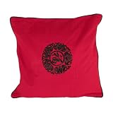 Lotus Flower Good Fortune Cotton Cushion Cover Pillow Sham Black on Red