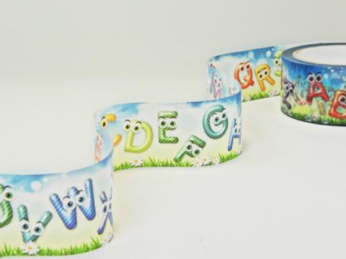 Phototape Alphabet Friends Design Printed Tape 1.8 Inch By 45 Yards OPP 300 DPI Full Color Printed Tape