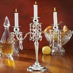 3 LIGHT CANDELABRA WITH CRYSTALS - 3 LIGHT CANDELABRA WITH HANGING CRYSTALS - silver candelabra