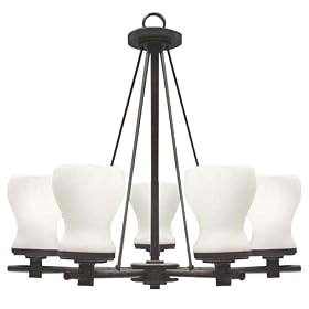 Globe Marina Five-Light Chandelier, Antique Bronze with Opal Globes #61881 by Globe Electric