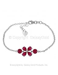 14k White Gold Floral Bracelet with Rubies