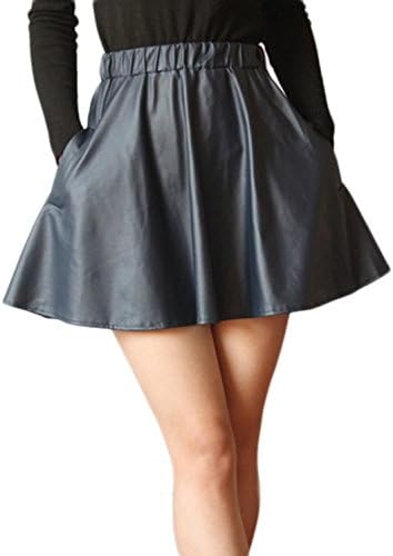 Cutesan Women's Bouffant Skirt with Leather Look (Medium, Navy Blue)