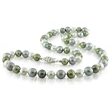 6-6.5mm Dyed Green, Grey & White Potato Pearl Necklace in Silver, 18