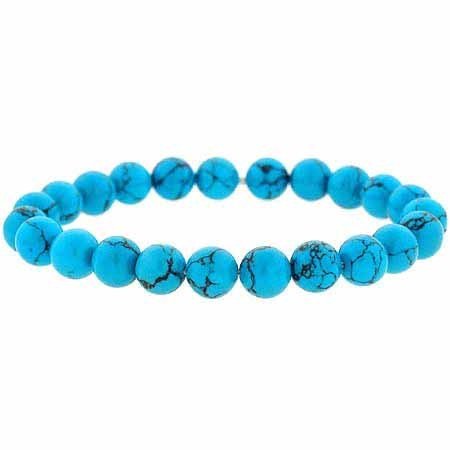 Reconstituted Blue Turquoise Stone 8mm Bead Beaded Stretch Bracelet