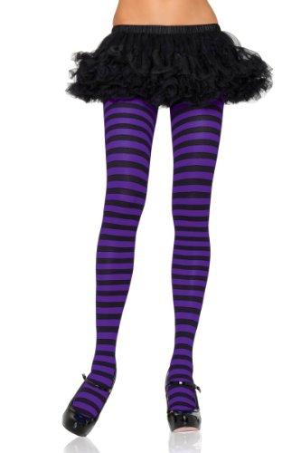 Black/Purple, Queen/Plus Size Fun Striped Opaque Tights
