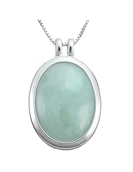 Sterling Silver Green Jade Oval Pendant Necklace, 18"
