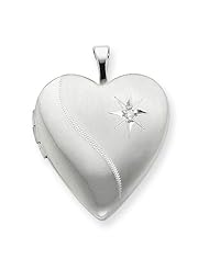 Sterling Silver 20mm Diamond Heart Locket w/ 18in Chain. Carat Wt- 0.015ct