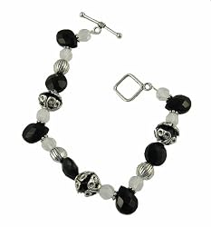 Bracelet - B16 - Handmade Glass & Fire-Polished Beads - Side Drilled Beads - Toggle Closure ~ Black