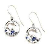 Sterling Silver Blue Color Stone Dolphin Earrings