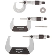 Brown & Sharpe 599-181-901-1 Chrome Frame Outside Micrometer Set, 0-3" Range, 0.001" Graduation