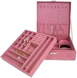 Lint Jewelry Box / Jewelry Case / Jewelry Organizer, Two-layer, 10"x10"x3", Pink - Gift Idea