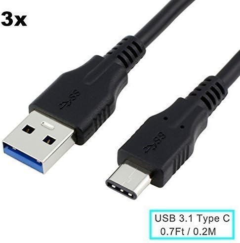 HOFUNTI [3 Pack] 0.7Ft USB Type C (USB-C) to USB Type A Charging Cable for Apple MacBook, Chromebook Pixel, Google Nexus 5X, Nexus 6P, Pixel C, OnePlus 2, Lenovo ZUK Z1(Black-0.2M)