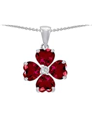 Celtic Love by Kelly 6mm Heart Shape Created Ruby Lucky Clover Pendant in .925 Sterling Silver