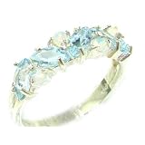 Unusual Solid Sterling Silver Natural Fiery Opal & Aquamarine Eternity Ring - Finger Sizes 5 to 12 Available