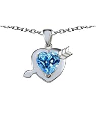 Original Star K (tm) Heart With Arrow Love Pendant With Simulated Blue Topaz in 925 Sterling Silver