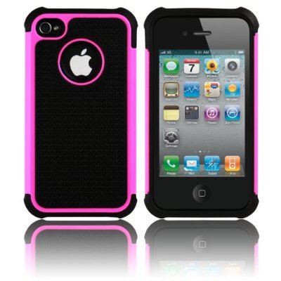 Triple Defender Layer Impact Hard Case Hot Pink with Screen Savers for Apple iPhone 4, 4S and 4G Att Verizon Sprint