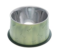 Loving Pets Artistic Antique No-Tip Dog Bowl, 24-Ounce, Patina Green