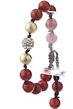 Shamballa Bracelet Ladies Hip Hop Style Pave One Crystal Gold Disco Ball Faceted Bead Two Gold Frosted Beads & Ten Red Fancy Beads Adjustable
