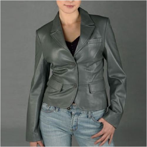 BGSD Women's Two-Button Lambskin Leather Blazer Coat