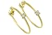 Jewelry : 18K Yellow Gold 1.5" (40.0mm) in Diameter Wire Hoop Earrings, Enhanced with Bezel Set Diamonds in Flower-Shape Stations.