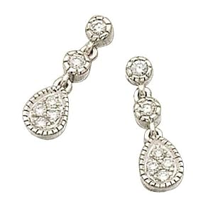 14kt White Gold Petite Tear Drop Diamond Fashion Earrings