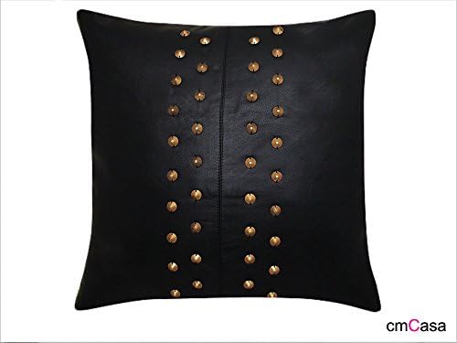 cmCasa[3354]18x18 Inch Faux Leather+Metal Decorative Throw Pillow Cover Cushion Case, Rivet Design (Black)
