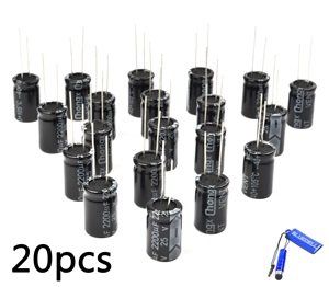 Bluecell pack of 20, 25V 2200uF 105c High Temperature Radial Leads Replacement Aluminium Electrolytic Capacitor