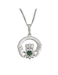 Claddagh Pendant With Emerald Stone on a chain