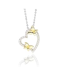 Olive N Figs Sterling Silver Enchanted Heart Pendant Necklace with CZ and yellow gold accents on 18" Sterling Silver Chain