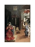 Annunciation by Lorenzo Lotto. Size 11.29 inches width by 15.97 inches height. High Quality Art Poster Print