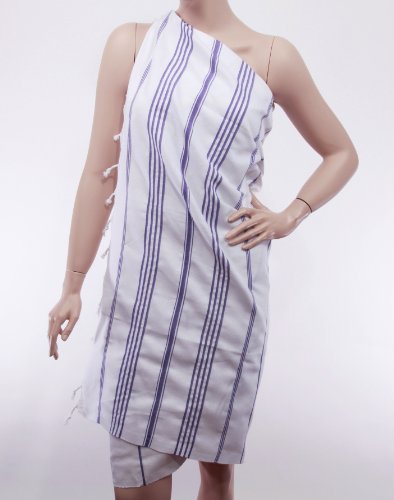 Luxury Hotel Collection-HAND MADE Spa Wrap / Pestemal in White Color with Purple Stripes - Ultra Soft & Absorbent 100% Eco-Friendly Turkish Grown Cotton, size: universal