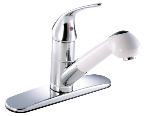 Hardware House 145672 Single Handle Kitchen Faucet with Pull-Out Spray Chrome/White