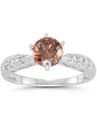 1.51 Cts Brown & White Diamond Ring in 14K White Gold
