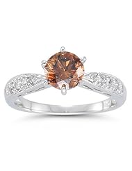 1.51 Cts Brown & White Diamond Ring in 14K White Gold