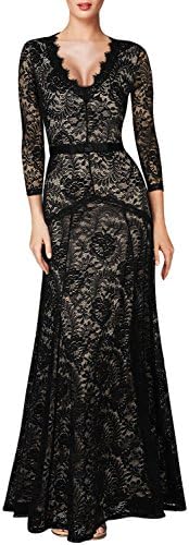 Miusol® Women's Floral Lace 2/3 Sleeves Long Bridesmaid Maxi Dress