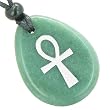 Ankh Egyptian Power of Life Good Luck Amulet Green Aventurine Wish Totem Gem Stone Necklace Pendant