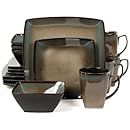 Gibson Elite Tequesta 16-Piece Square Dinnerware Set, Taupe