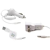 Skque Apple Ipod Shuffle 2G Car Charger + Wall Charger + Auxiliary Retractable Cable Bundle Kit Set