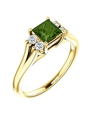 18K Yellow Gold 5.00x5.00mm Princess Cut Green Tourmaline and Diamond Ring -- LIFETIME WARRANTY