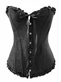Satin Black Vintage Lace Up Boned Corset Basque/G-String Size 6,8,10,12,14,16,18,20,22,24, makes you look glamorous!