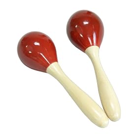 Oozles Egg Shaker w/ Handle, Wooden Pair, Red