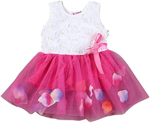 ABC®Children Baby Kid Girl Princess Party Tutu Lace Bow Rose Flower Dress (90, Hot Pink)