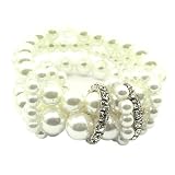 Multi Strand Pearl Crystal Accent Stretch Bangle Bracelet Fashion Jewelry
