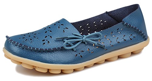 PhiFA Women's Cowhide Leather Slipper Loafers Flat Shoes Slip-Ons