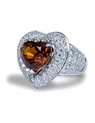 Diamond & Heart Shaped Spessatile Garnet Ring 11.94 Tcw Platinum