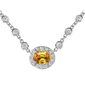 3.50 cttw 925 Sterling Silver Oval Genuine Citrine Necklace by