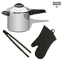 Kuhn Rikon 3918 Duromatic Pressure Cooker 7Q With Kuhn Black Silicone Tongs And Black Oven Mitt