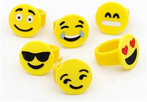 Emoji Themed Party Packs One: Emoji Rings for Kids, Emoji Party Supplies, Soft PVC, 12pc/set