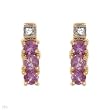 Earrings With Precious Stones - Genuine Amethysts and Topazes Beautifully Designed in Yellow Gold Length 11mm